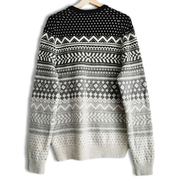 GAP Lamb Wool Blend Nordic Ombre Fair Isle Sweater Knit Gray & White Sz L - Picture 6 of 11